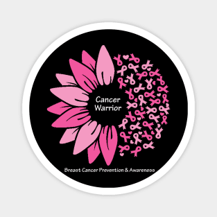 Breast cancer warrior with flower, ribbons & white type Magnet